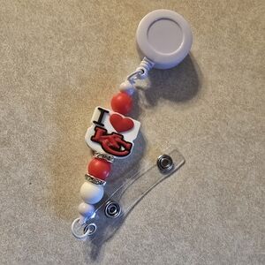 Chiefs Red and White Beaded Name Badge Reel